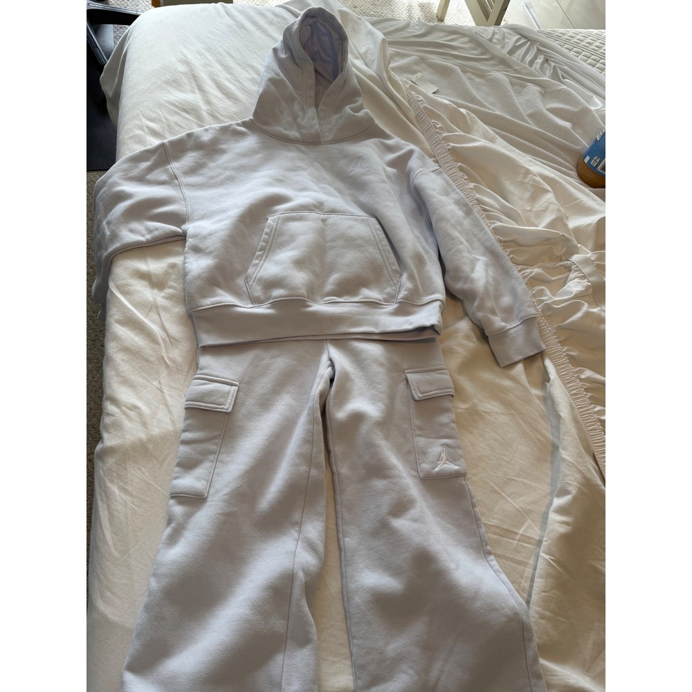 Jordan Kids Fleece Hoodie and Cargo Sweatpants Set Light Blue Size M 10-12 Yrs